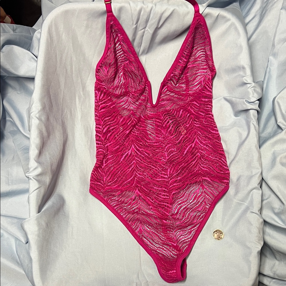 Victoria’s Secret Fuchsia Sheer Lace Bodysuit